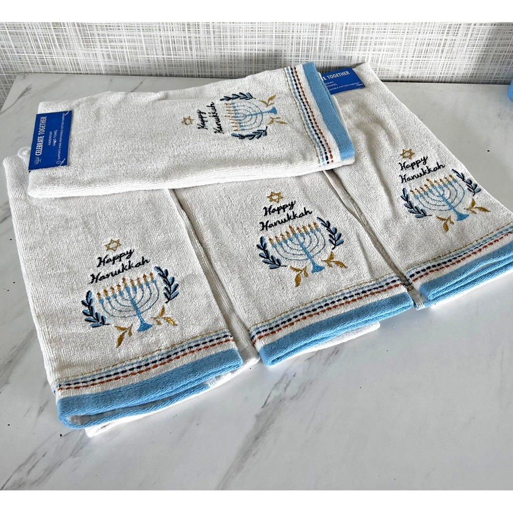 Jewish Menorah Happy Hanukkah Hand Kitchen Towels Set of 4 16" X 25" New BxK&V